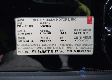 2014 Tesla Model S из США, поврежденный, VIN 5YJSA1S14EFP47546